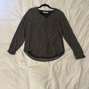 LOFT Long Sleeve Henley Blouse Semi-Sheer S